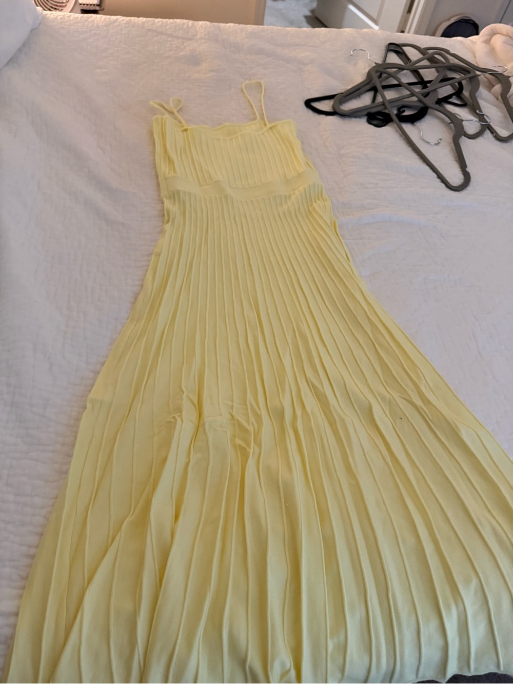 Yellow Pleated Spaghetti-Strap Maxi Dress